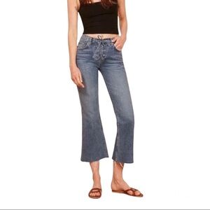 REFORMATION Mid Crop Flare Lace Up Jeans in Celtic Blue - NWOT, Size 26